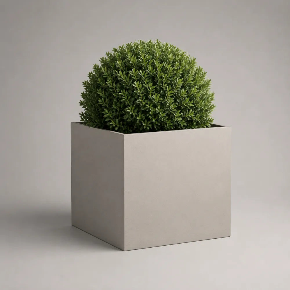 Vaso da giardino quadrato 40 x 40 x 40 cm in fibrocemento colore grigio chiaro forma cubica per piante da esterno