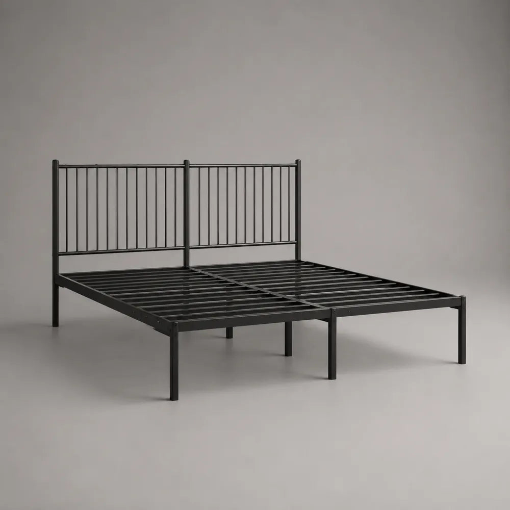 Letto matrimoniale 160x200 cm struttura letto in acciaio verniciato nero opaco con testiera a barre verticali design rettangolare
