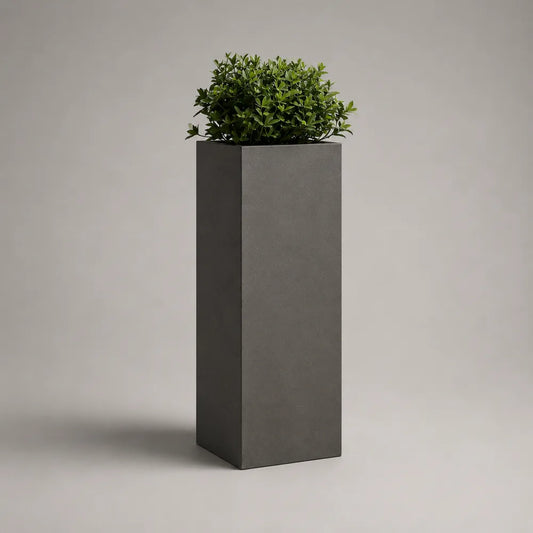 Vaso da fiori alto rettangolare 30 cm x 30 cm x 90 cm in fibrocemento grigio scuro per esterno