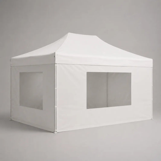 Gazebo pieghevole quadrato 300 x 300 x 260 cm in acciaio verniciato bianco con telo impermeabile e pareti laterali con finestre