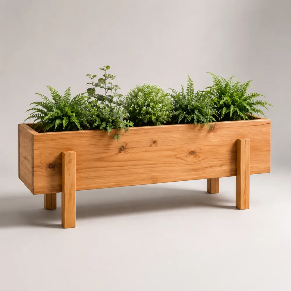 Fioriera rialzata rettangolare in legno massello di pino con gambe struttura naturale 120 x 40 x 70 cm