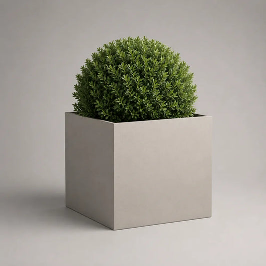 Vaso da giardino quadrato 40 x 40 x 40 cm in fibrocemento colore grigio chiaro forma cubica per piante da esterno