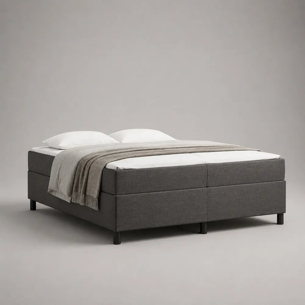 Letto matrimoniale 160x200 cm struttura letto imbottita in tessuto poliestere grigio senza testiera con gambe nere