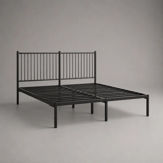 Letto matrimoniale 160x200 cm struttura letto in acciaio verniciato nero opaco con testiera a barre verticali design rettangolare