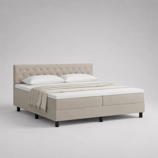Letto matrimoniale 160 x 200 cm imbottito in tessuto poliestere beige con testiera capitonné a rombi gambe cilindriche nere senza contenitore